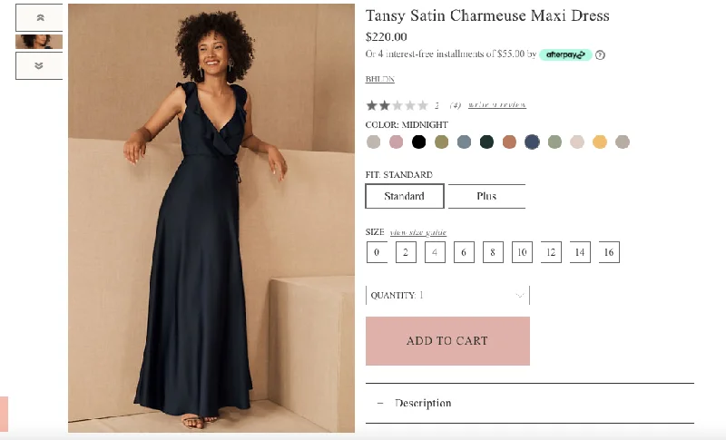Final Clearance BHLDN tansy satin charmeuse maxi dress
