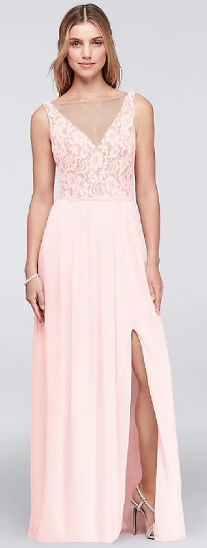 Massive Deals David's Bridal Illusion V-Neck Lace and Mesh Dress (W11104)