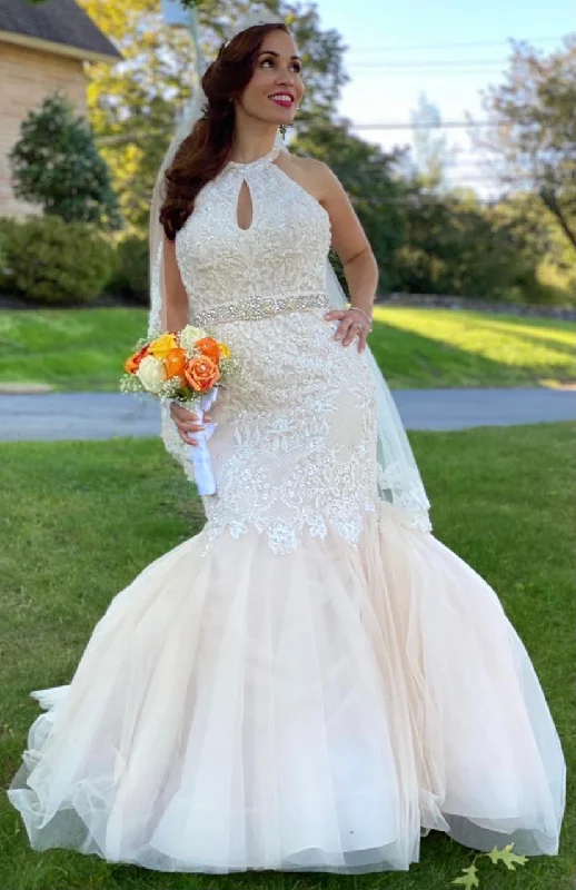 Quick Sale Anomalie Blush Lace and Tulle Halter Mermaid