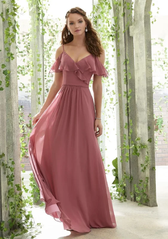 Incredible Offers Mori Lee Chiffon Ruffled V-Neckline Dress # 21601