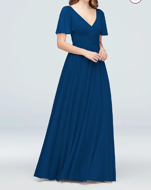 Act Fast David's Bridal Flutter Sleeve Crisscross Mesh Bridesmaid Dress