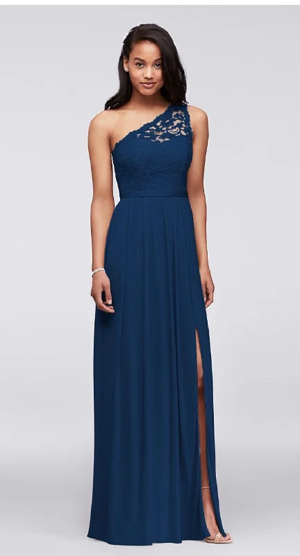 Markdowns David's Bridal Long One Shoulder Lace Bridesmaid Dress - F17063