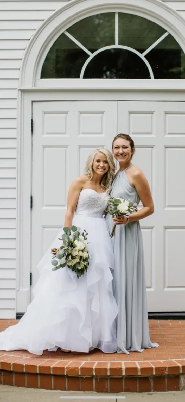 Don't Wait David's Bridal Soft Mesh Halter Bridesmaid Dress with Slim Sash