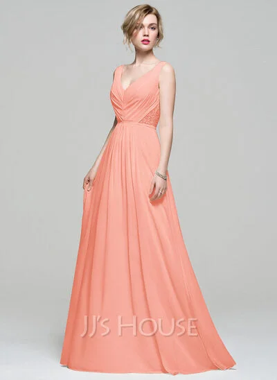 Year-End Clearance Other A-Line V-neck Floor-Length Chiffon Dress