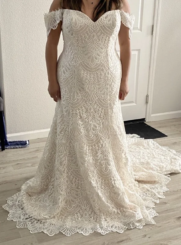 Can't Be Beat Other Off-The-Shoulder Allover Lace Fit to Flare