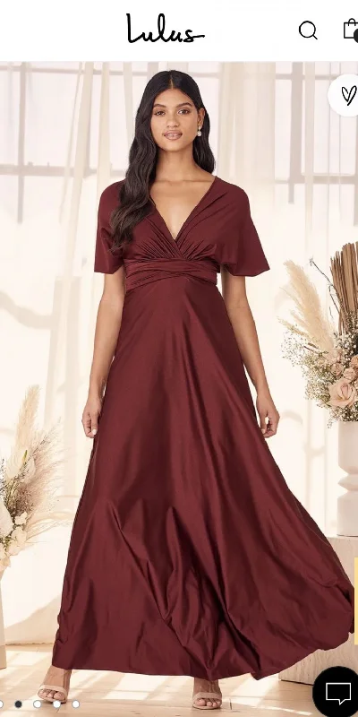 Don't Wait Other Truly A Fantasy Merlot Satin Convertible Maxi Dres