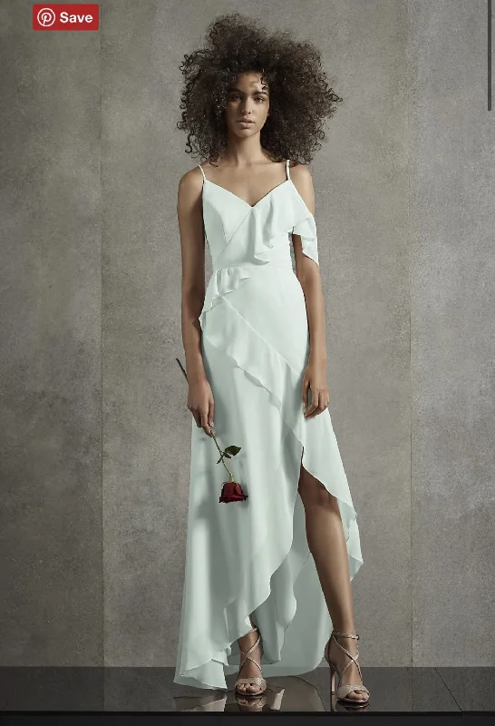 Savings Event Vera Wang White Asymmetrical Ruffle Spaghetti Strap/VW360531
