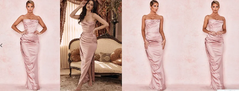 Savings Galore Other ADRIENNE BLUSH SATIN STRAPLESS GOWN