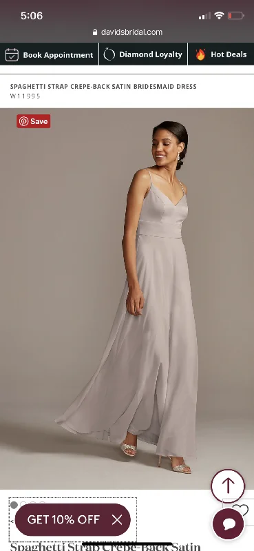 Take Advantage David's Bridal Spaghetti Strap Crepe-Back Satin Bridesmaid W11995