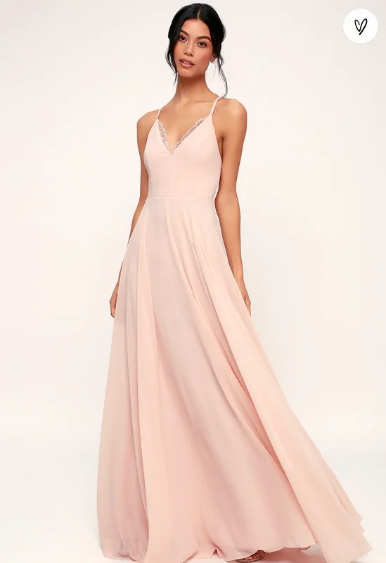 Online Specials Other Lulu's Remember Tonight Blush Pink Lace-Up Maxi