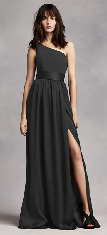 Instant Savings Vera Wang White Ebony Silk One Shoulder Satin Sash