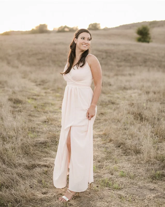 Hurry In Other Levkoff Surplice neck chiffon a line gown