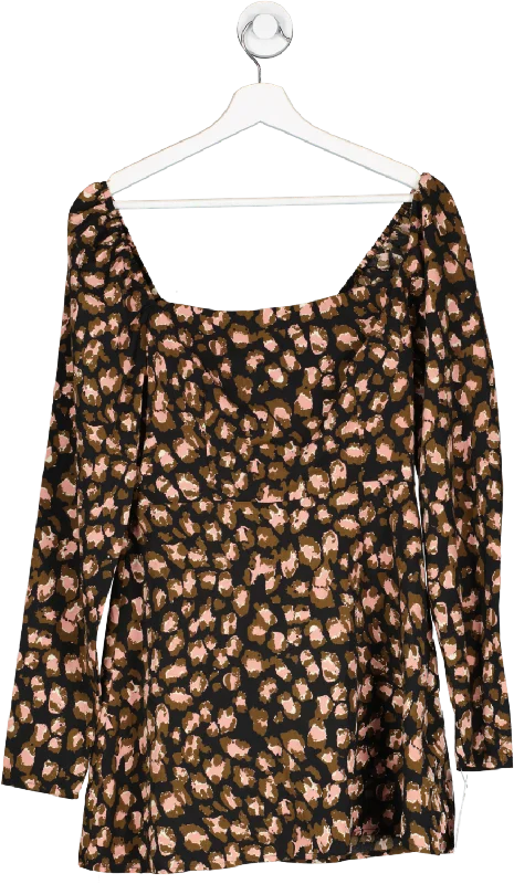 Daily Specials Black Bardot Animal Print Top UK 8