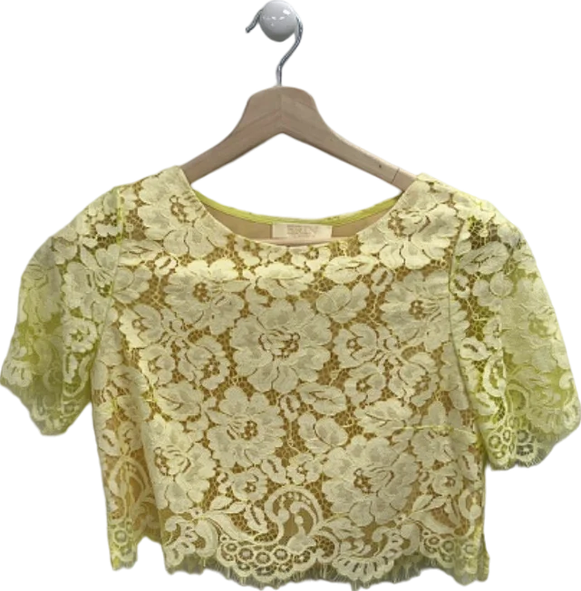 Exclusive Offers Erin Yellow Lace Crop Top Size UK 10