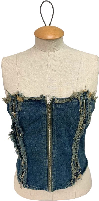 Early Bird Discount Mars The Label Blue Frayed Denim Bustier Top UK XS
