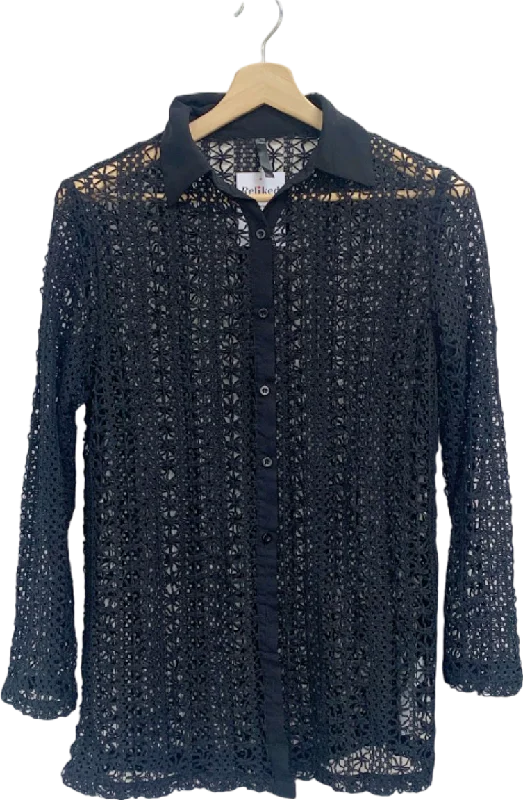 Act Now Black Crochet Lace Shirt UK S