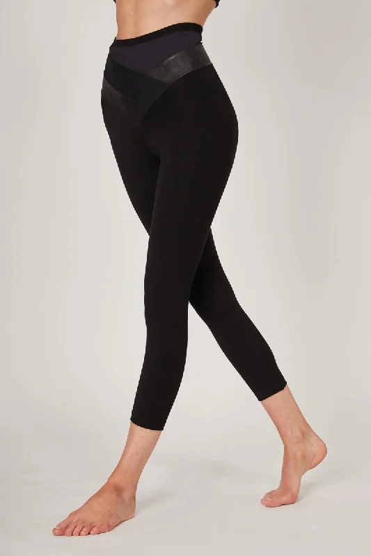 Limited Time Discount Medium Compression 7/8 Leggings with Mesh Panel High Waistband Black