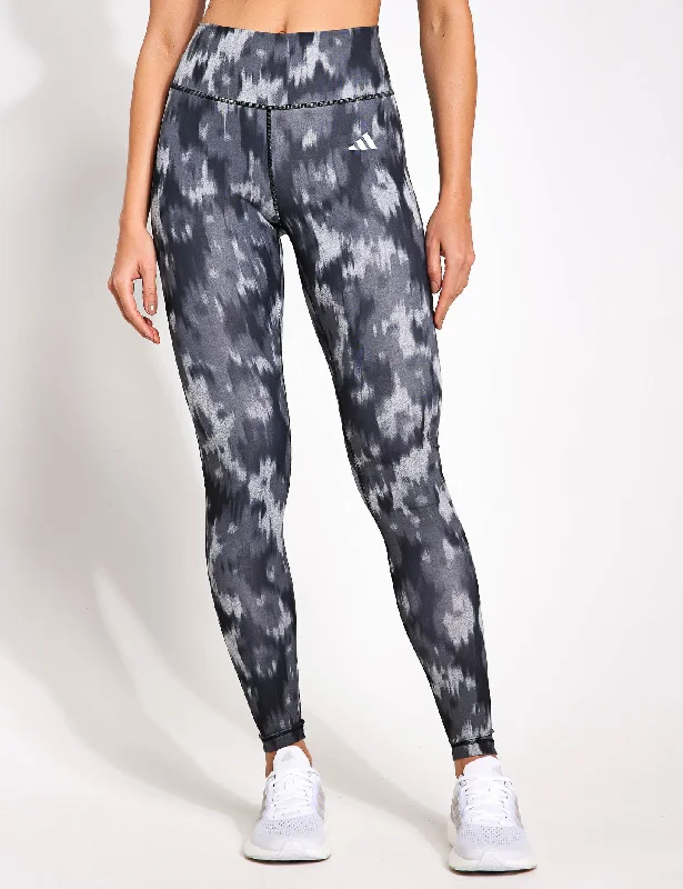 Instant Discount Optime Essentials Allover Print Flower Tie-Dye Leggings - Black/Grey Five