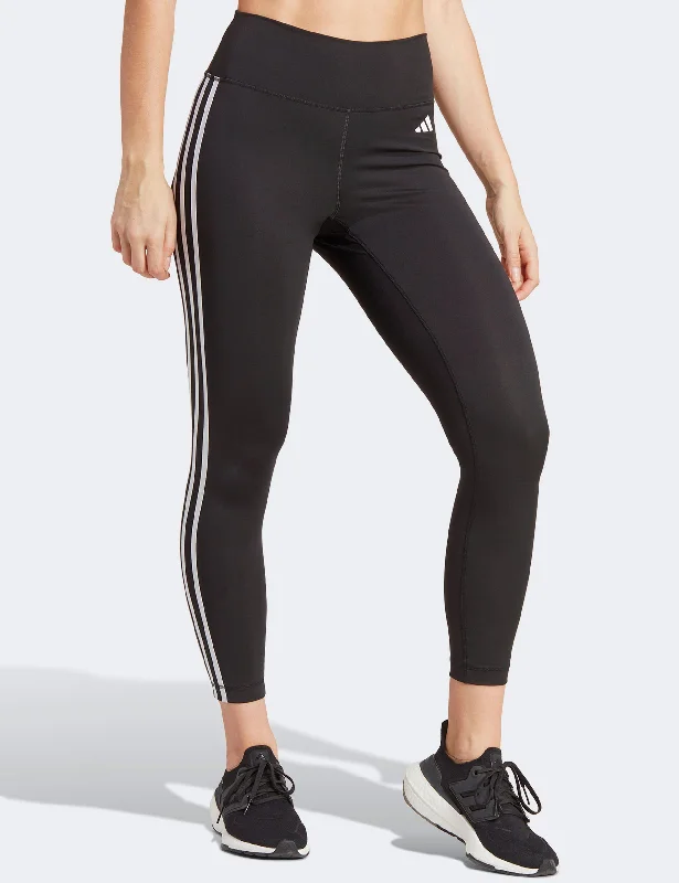 Steals and Deals Train Essentials 3-Stripes High Waisted 7/8 Leggings - Black