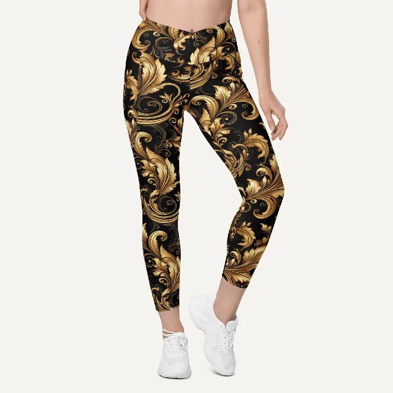 Quick Sale Baroque Flourish Black Crossover Leggings With Pockets