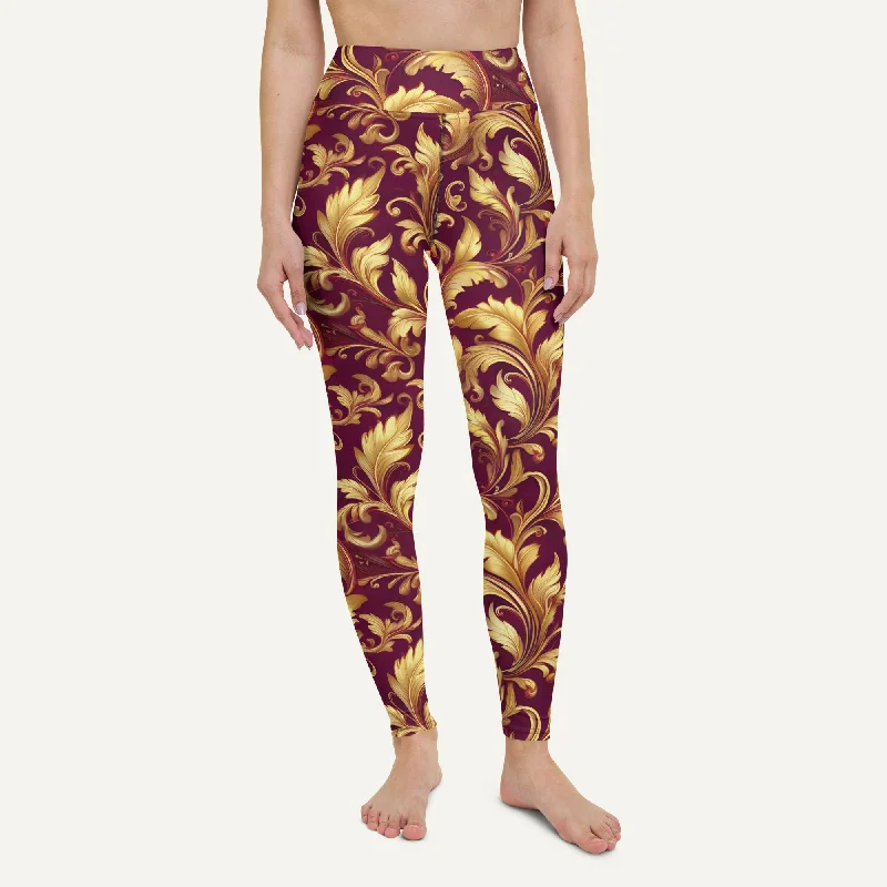 Mega Sale Baroque Flourish Burgundy High-Waisted Leggings