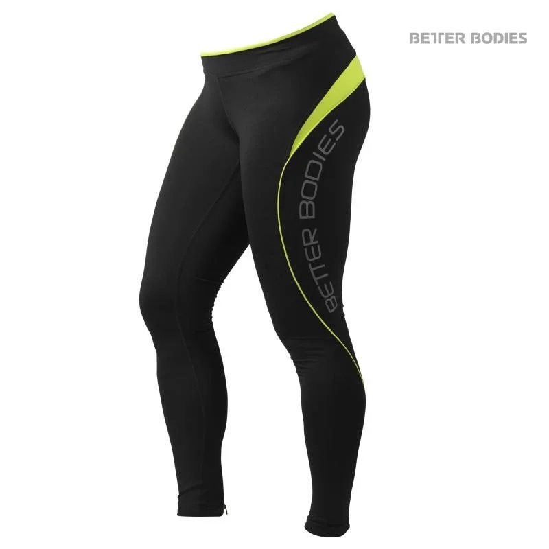 Limited Availability Better Bodies Fitness Long Tights - Black-Lime