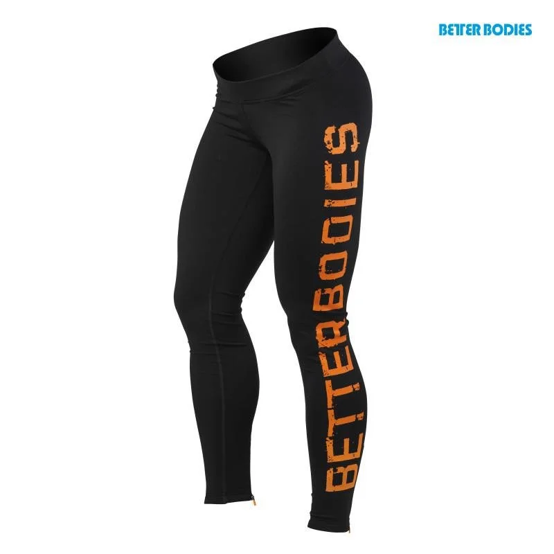 Daily Deals Better Bodies Logo Tights - Black-Orange