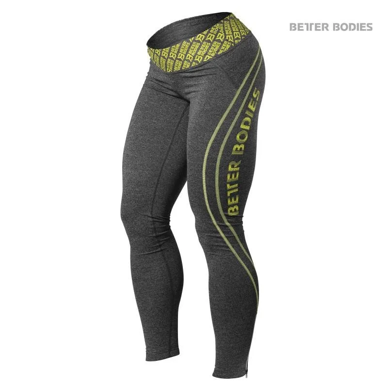 Can't Miss Better Bodies Shaped Logo Tights - Anthracite Melange-Lime