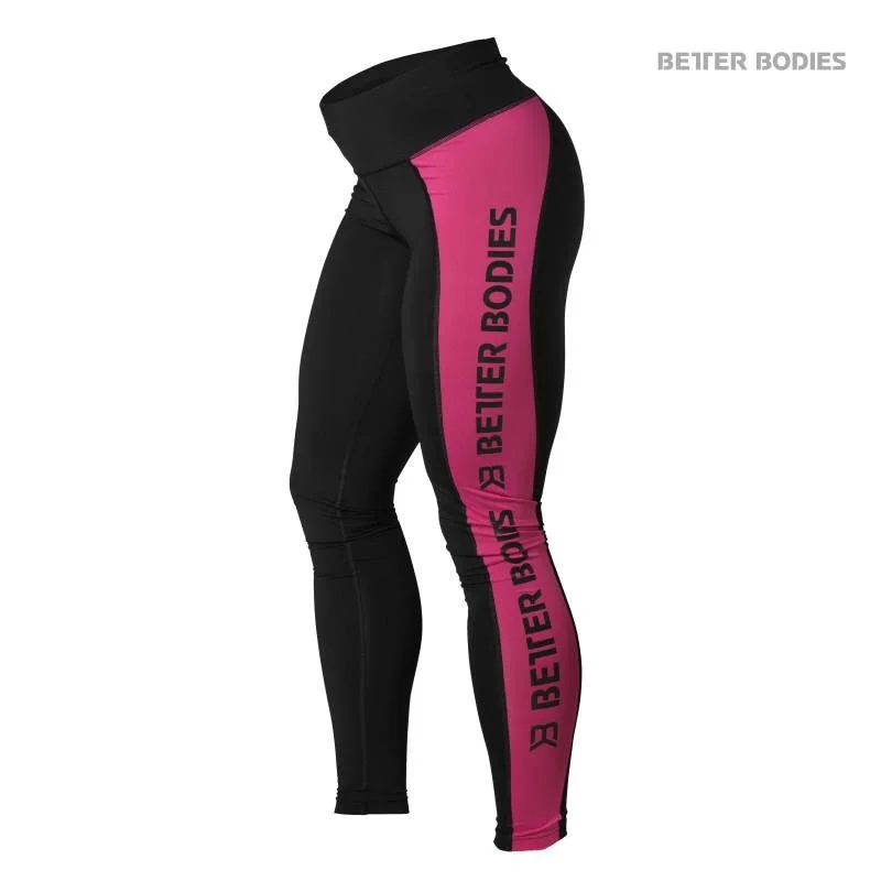 Best Bargains Better Bodies Side Panel Tights - Black-Pink