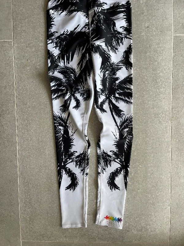 Seasonal Clearance Black + White Palm Tree High Waist Yoga Leggings