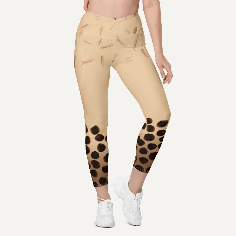 Savings Galore Boba Milk Tea Crossover Leggings With Pockets
