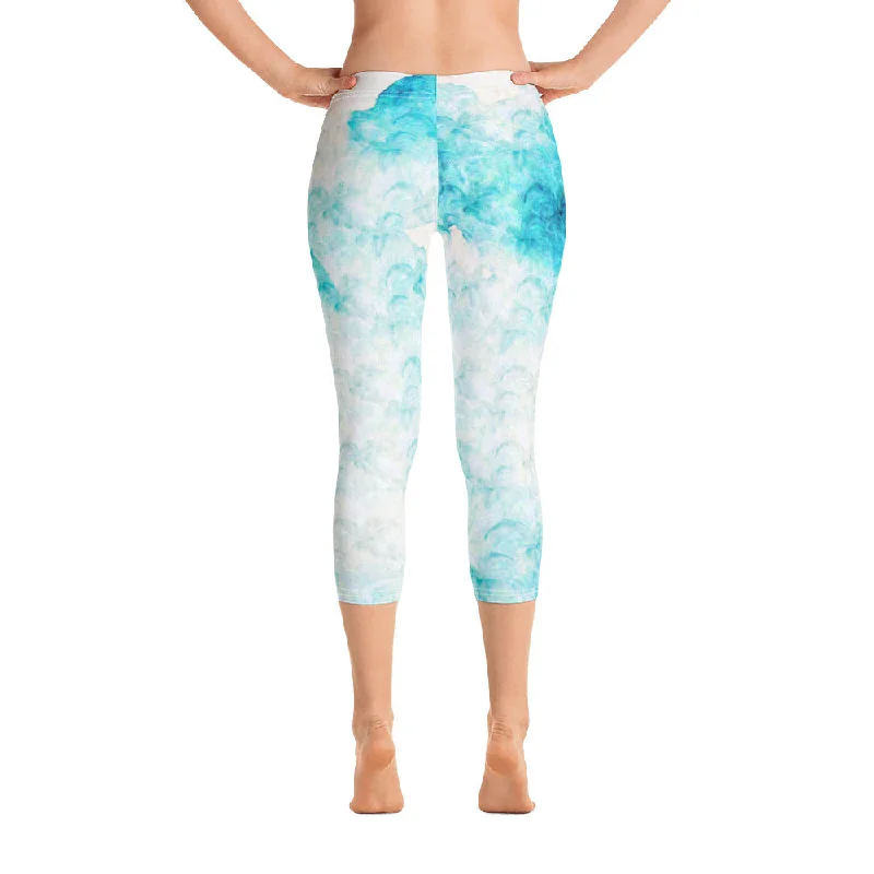 Deep Discounts Capri Legging - CARIBBEAN SKY - (Yoga/Active/Surf Leggings)