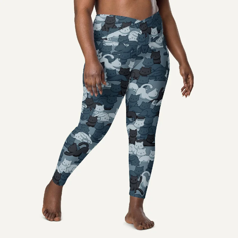 Seasonal Sale Cats Camouflage Navy Crossover Leggings With Pockets