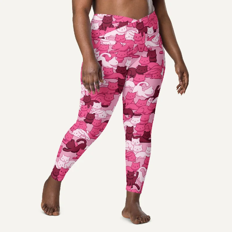 Members Only Cats Camouflage Pink Crossover Leggings With Pockets