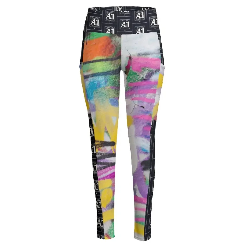 Special Price ClassA1 Graffiti Women's High Waist Leggings With Side Pocket
