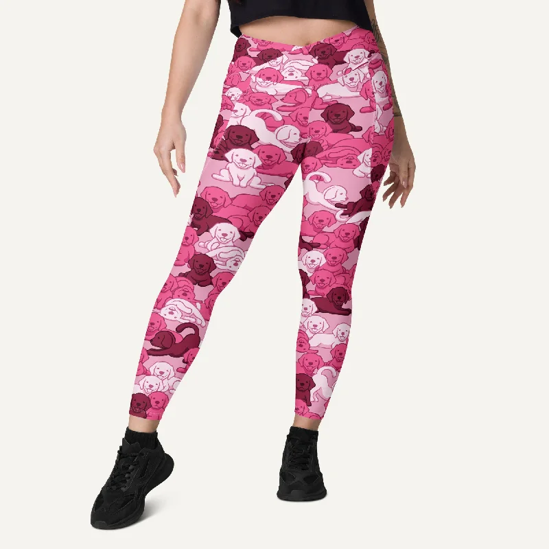 Loyalty Reward Dogs Camouflage Pink Crossover Leggings With Pockets