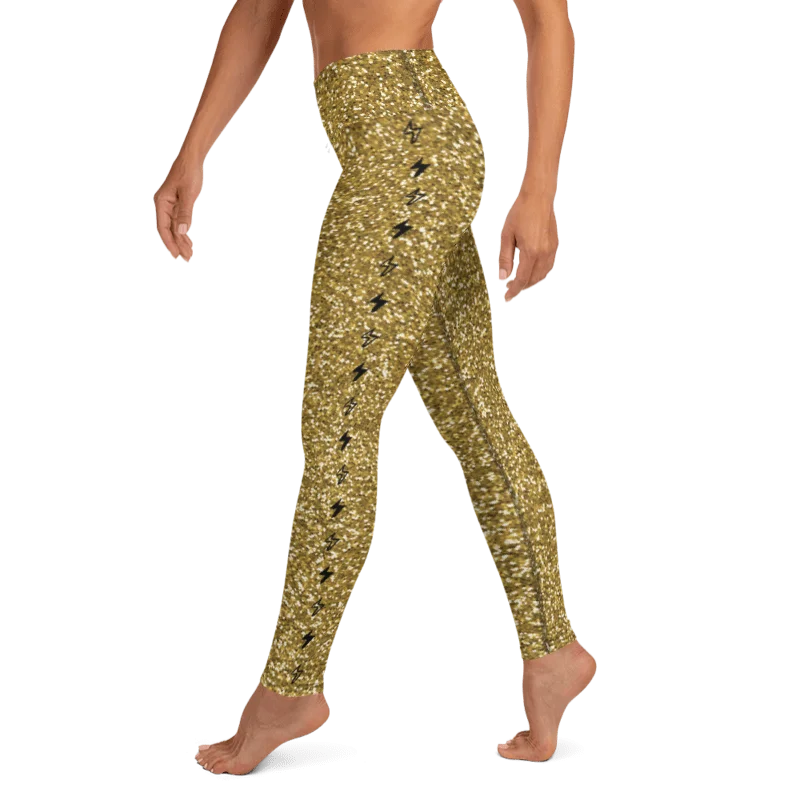 Closeout Gold Glitter Chakra High Waist Yoga Leggings