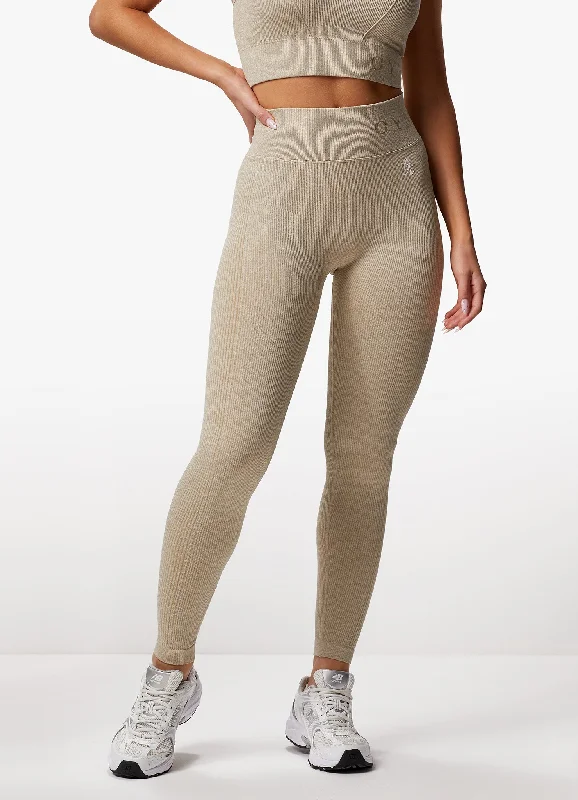 Deal Explosion Gym King Formation Rib Legging - Oatmeal Marl