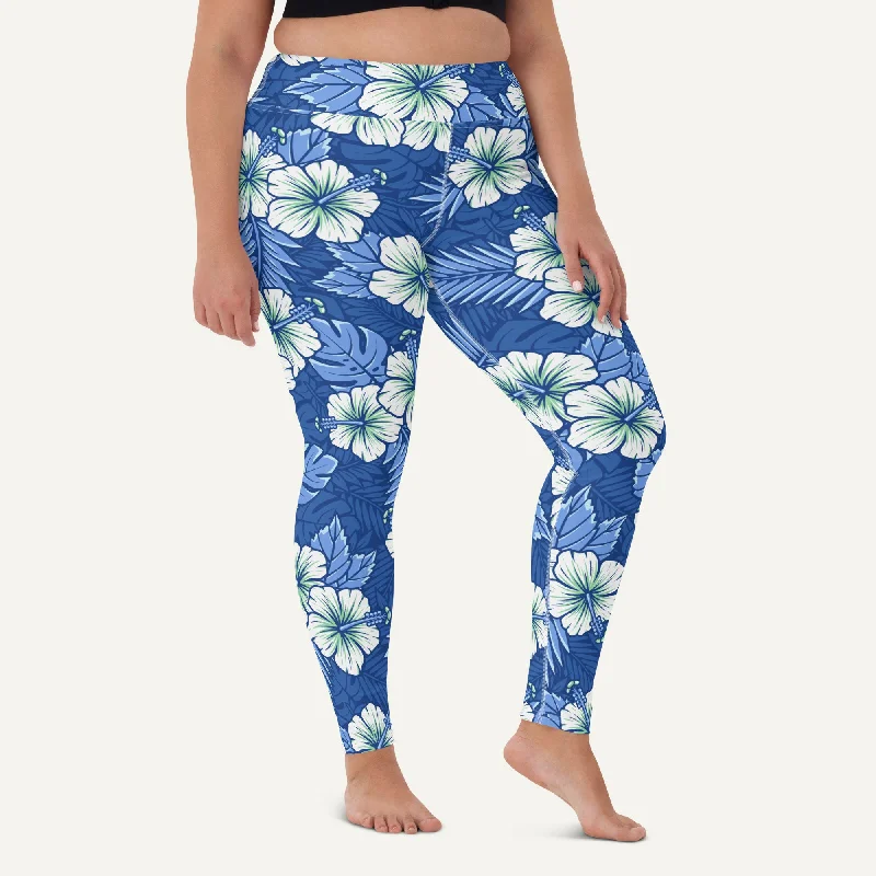 Price Cut Hawaiian Aloha Blue High Waisted Leggings