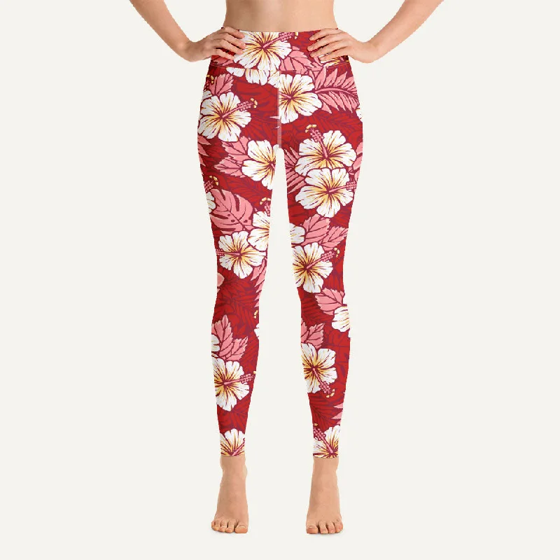 Online Only Hawaiian Aloha Red High-Waisted Leggings