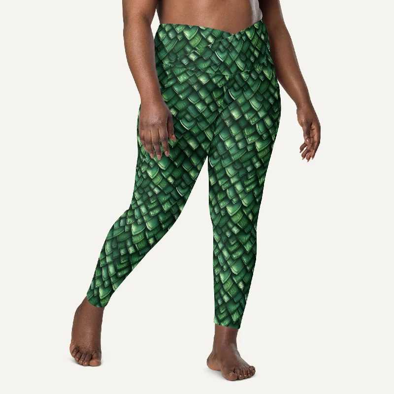 Special Discount Jade Dragon Scales Crossover Leggings With Pockets