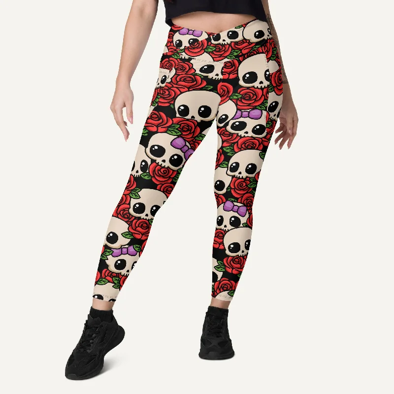 Super Sale Kawaii Skulls And Roses Crossover Leggings With Pockets