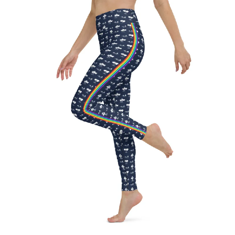 Last Chance Navy Palm Tree Chakra Stripe High Waist Yoga Leggings