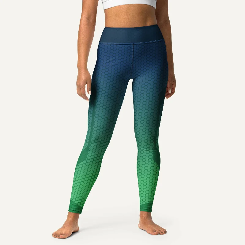 Overstock Sale Ombre Hexagon Blue-Teal High-Waisted Leggings