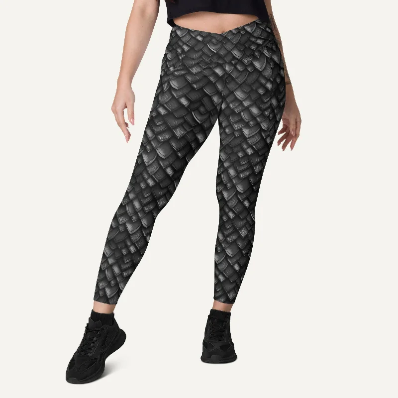 Steals and Deals Onyx Dragon Scales Crossover Leggings With Pockets