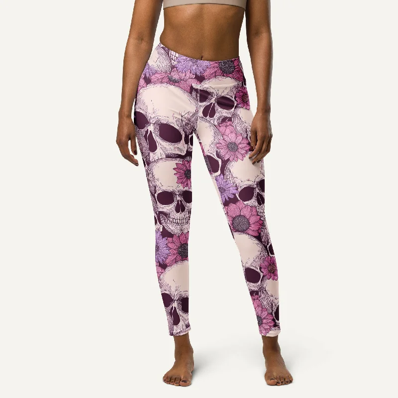 YEAR-End Clearance Pastel Floral Skulls High-Waisted Leggings