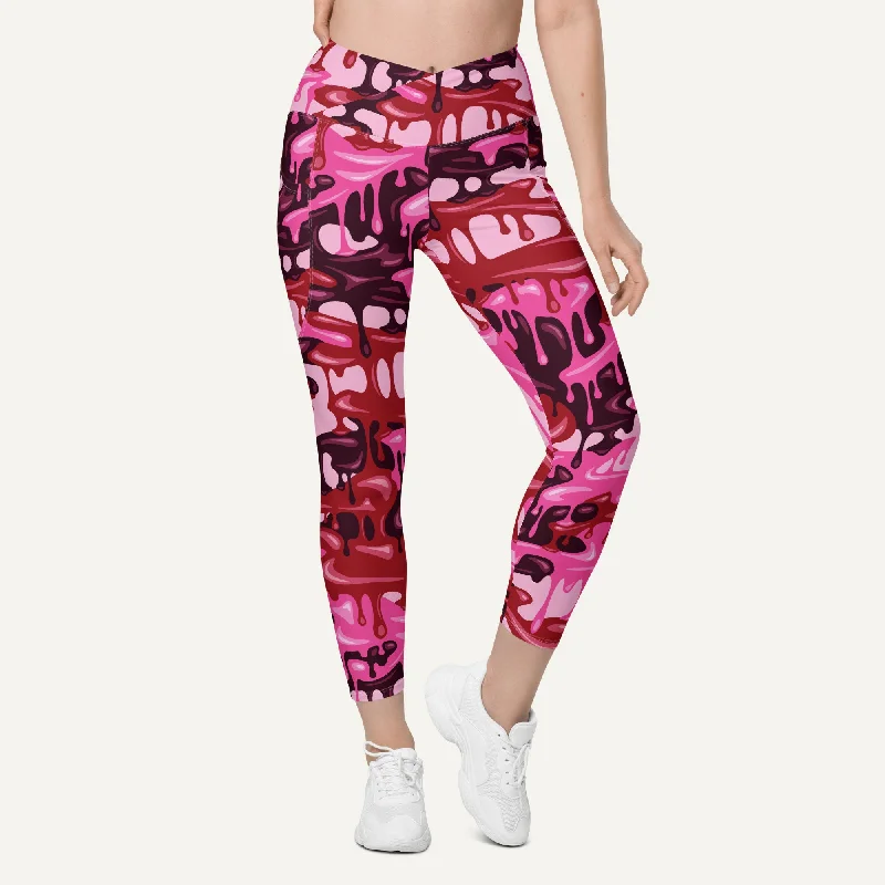 Final Markdown Pink Camouflage Drip Crossover Leggings With Pockets