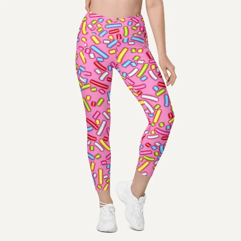Customer Appreciation Sale Pink Donut Sprinkles Crossover Leggings With Pockets