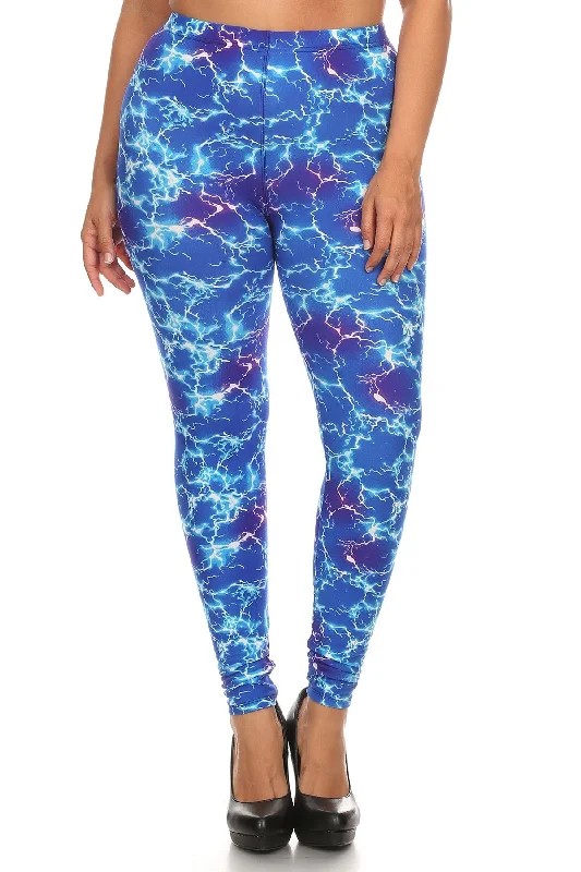 Epic Deals Plus Size Lightning Bolt Print Banded High Waist Leggings - Ships from The USA