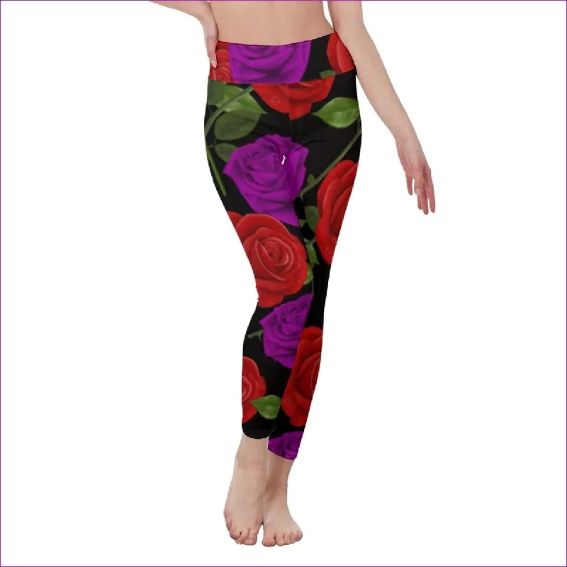 Buy More, Save More Red Rose Purp Women's Black High Waist Leggings | Side Stitch Closure